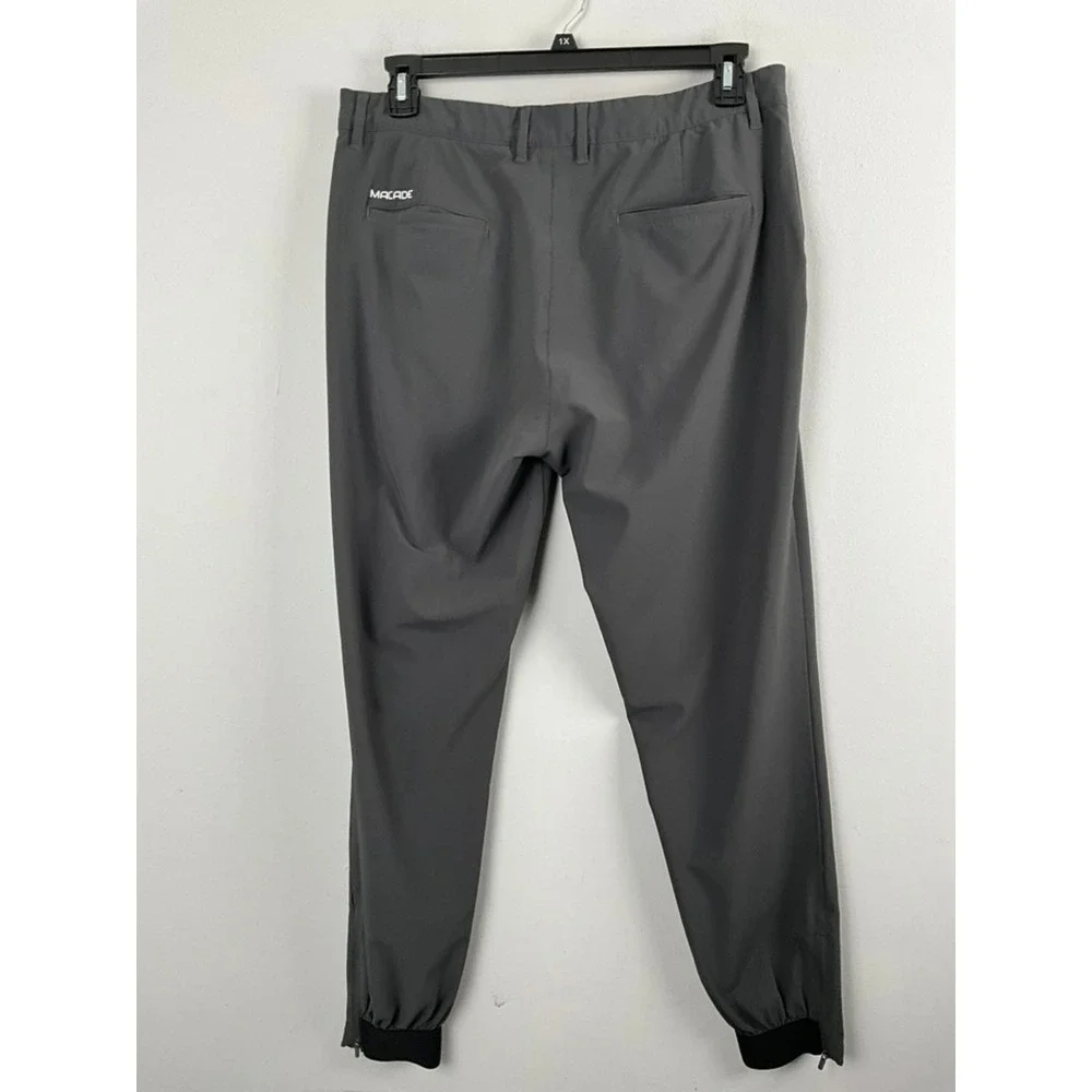 Macade Golf Mens 36x30 ‎ Regular Slim Fit Jogger Pants Gray Elastic Zip